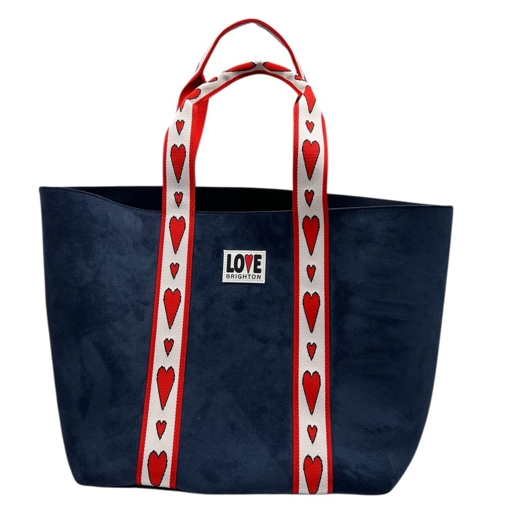 Brighton Blue Suede Love Tote with Red Heart Straps